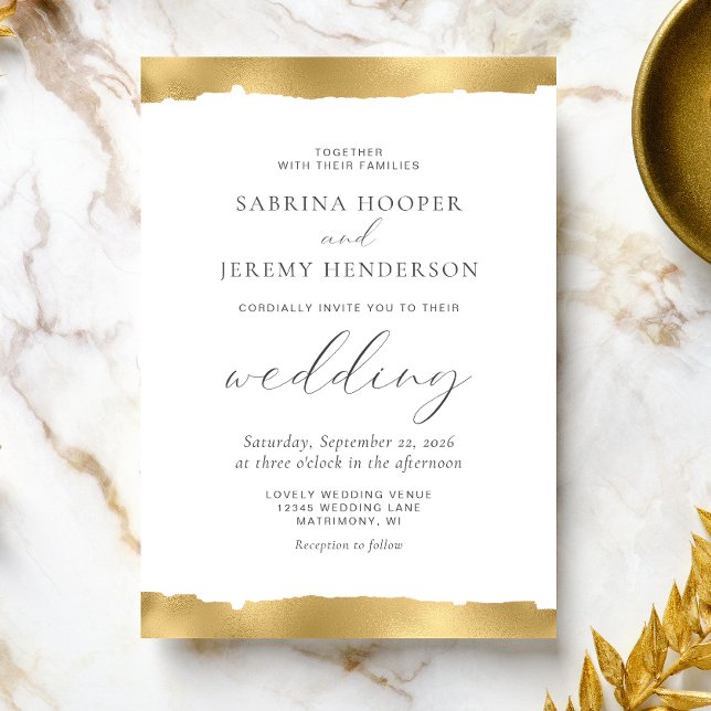Convite de Casamento Branco com Corte Dourado Eleg (Criador carregado)