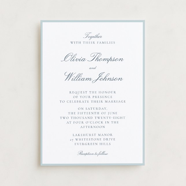 Convite de Casamento Branco com Detalhes em Azul C (Criador carregado)