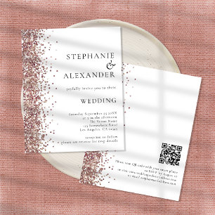 Convite de Casamento Branco com Glitter Dourado Ro