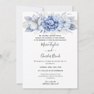 Convite de Casamento Branco com Hortênsia Azul