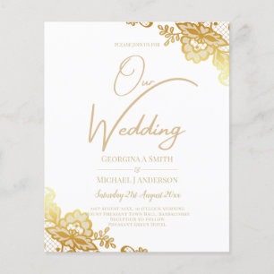Convite de Casamento Branco com Renda Dourada Clás