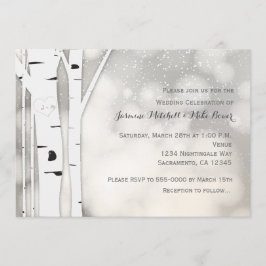 Convite de Casamento Branco de Inverno com Árvore