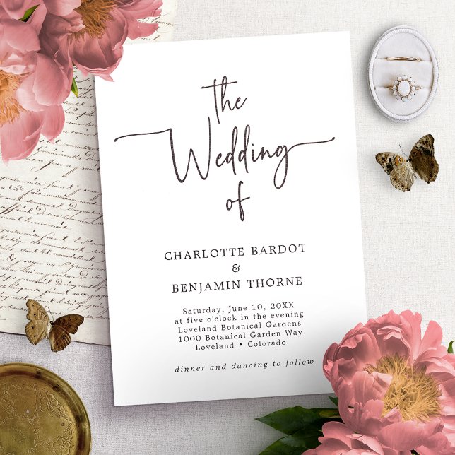 Convite de Casamento Branco e Preto de Script (Criador carregado)