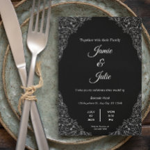 convite de casamento branco e preto elegante