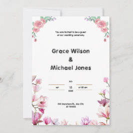 Convite de casamento branco e rosa
