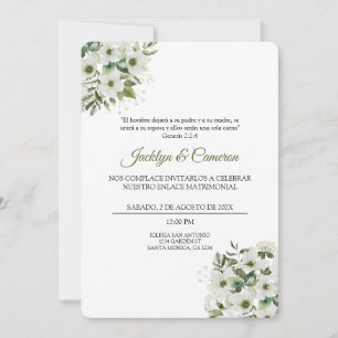 Convite de Casamento Branco e Verde Floral Espanho