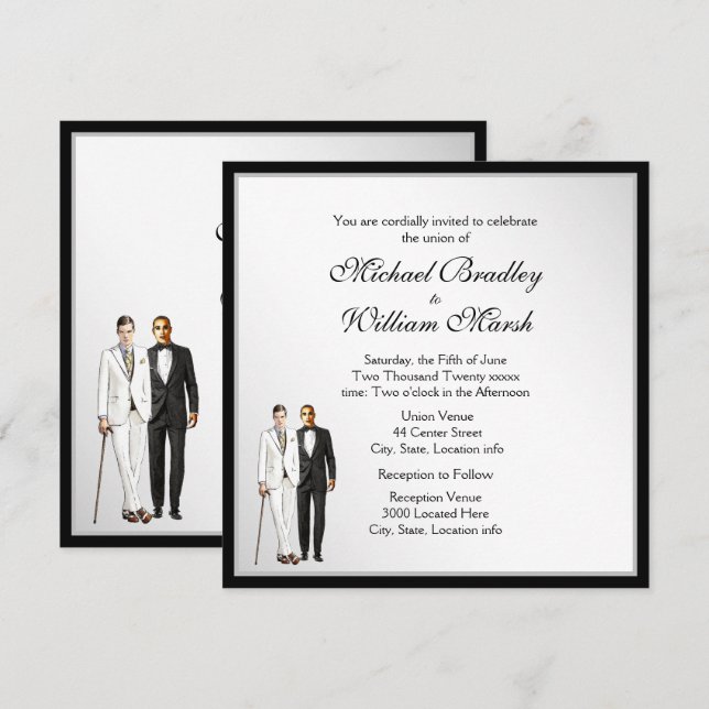 Convite de casamento branco elegante (Frente/Verso)
