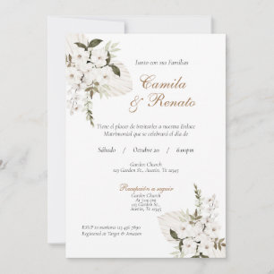 Convite de Casamento Branco Floral Espanhol