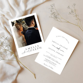 Convite de Casamento Branco Foto Moderno | Editáve