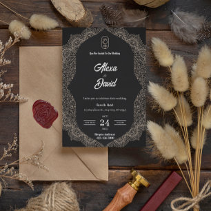 convite de casamento branco negro