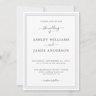 Convite de Casamento Branco Preto de Script Chic