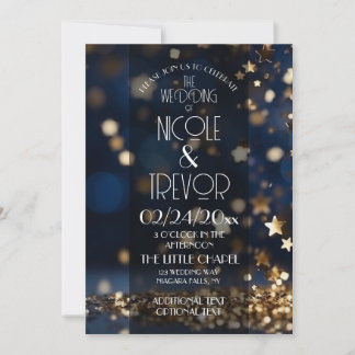 Convite de Casamento Brilho Estrelas Douradas