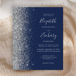 Convite de Casamento Brilho Prata Azul Marinho Orç