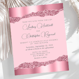Convite de Casamento Brilho Rosa Glam Budget