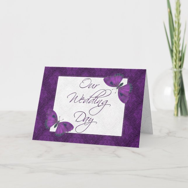Convite De Casamento Brocade De Borboleta 5X7 Roxo (Frente)