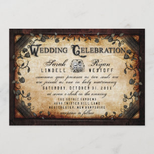 Convite de casamento Brown Gothen Skeletons