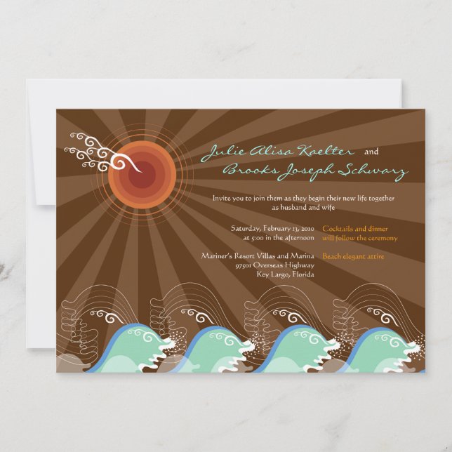 Convite de casamento Brown Sun das ondas Legal da  (Frente)