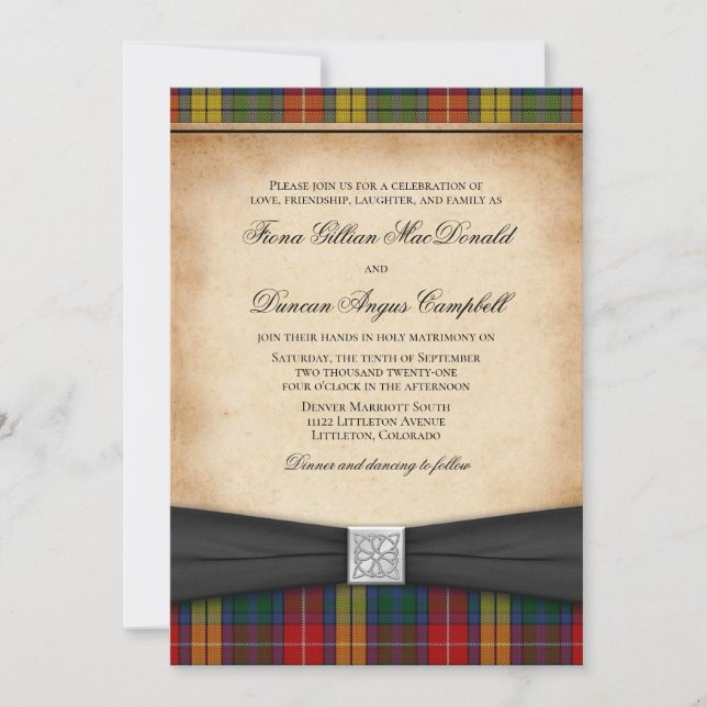 Convite de Casamento Buchanan Clan Tartan Ver 2 (Frente)