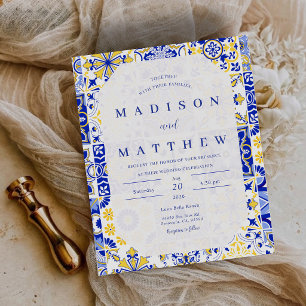 Convite de Casamento Budget Blue Mediterranean Til