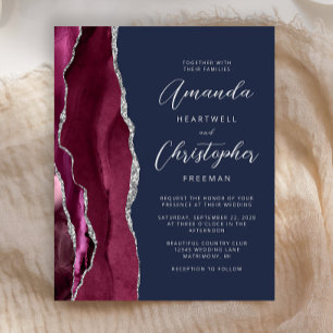 Convite de Casamento Budget Burgundy Prata Ágata A