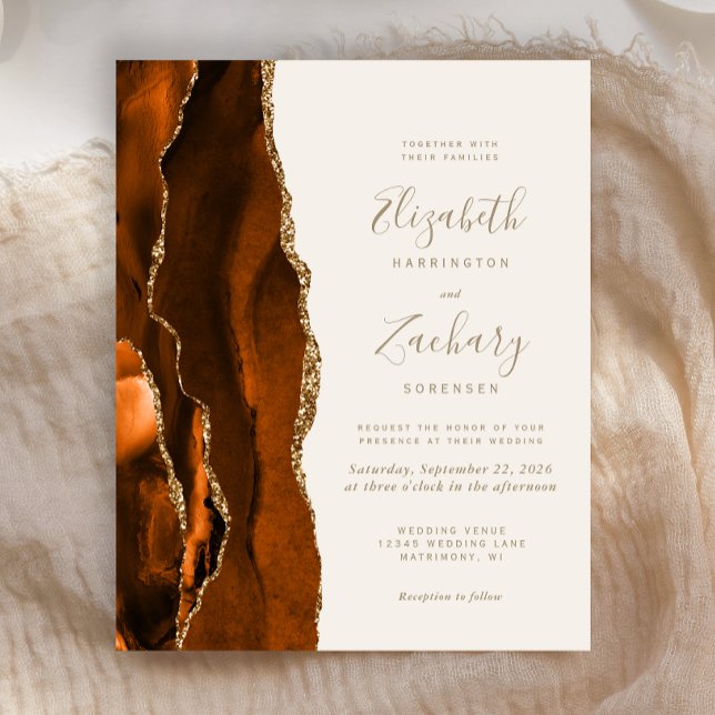 Convite de Casamento Budget Burnt Orange Ágata Mar (Criador carregado)