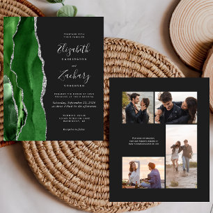 Convite de Casamento Budget Green Silver Dark 4-Fo