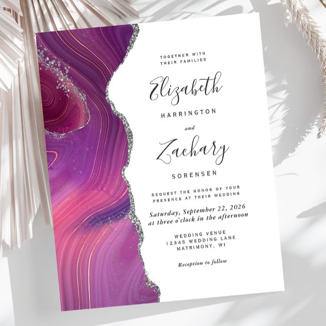 Convite de Casamento Budget Magenta Silver Ágata (Criador carregado)