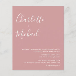 Convite de Casamento Budget Minimalista Rosa Po du