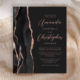 Convite de Casamento Budget Slate Black Rose Gold