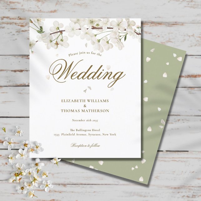 Convite de casamento Budget White Blossom Wedding  (Criador carregado)
