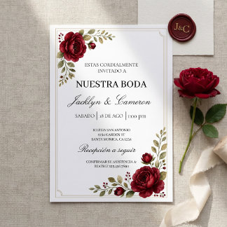 Convite de casamento Burgundy Bloom
