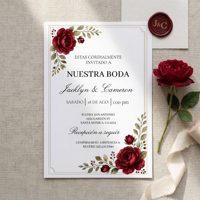 Convite de casamento Burgundy Bloom (Criador carregado)