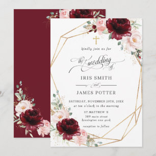 Convite de Casamento Burgundy Blush Pink Floral Ig