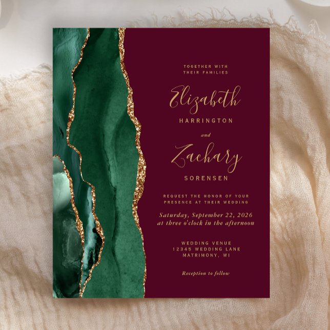 Convite de Casamento Burgundy com Esmeralda Verde  (Criador carregado)