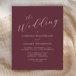 Convite de Casamento Burgundy de Caligrafia Modern