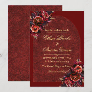 Convite de Casamento Burgundy e Dourado Elegante