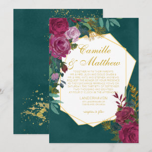 Convite de Casamento Burgundy e Esmeralda