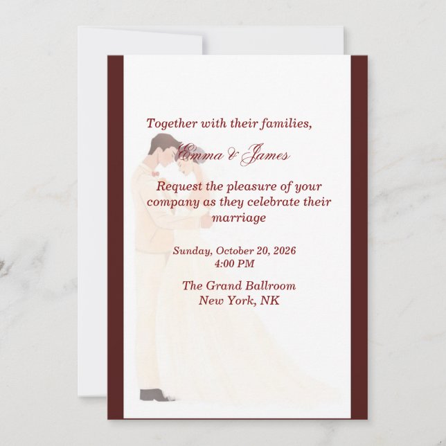 Convite de Casamento Burgundy Elegante (Frente)