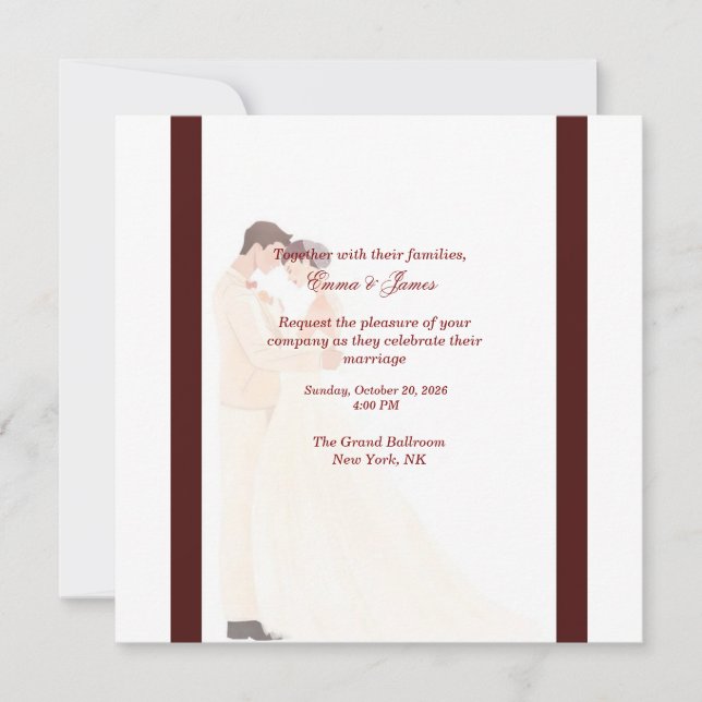 Convite de Casamento Burgundy Elegante (Frente)
