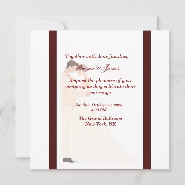 Convite de Casamento Burgundy Elegante (Frente)