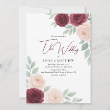 Convite de Casamento Burgundy Floral Aquarela