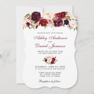 Convite de Casamento Burgundy Floral Watercolor BR