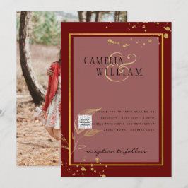 Convite de Casamento Burgundy FOTO Código QR Salva