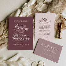Convite de Casamento Burgundy Mauve Regência Elega