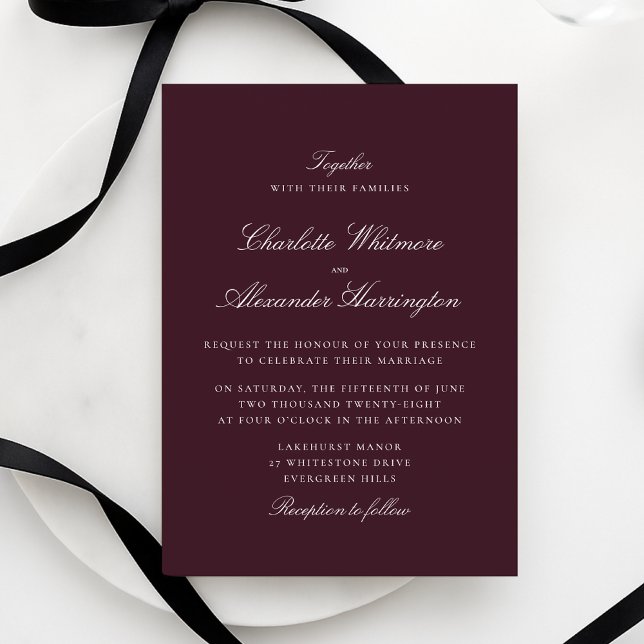 Convite de Casamento Burgundy Outono Inverno Elega (Criador carregado)
