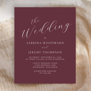 Convite de casamento Burgundy para Caligrafia Mode