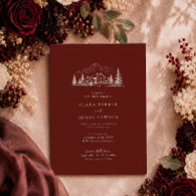 Convite de Casamento Burgundy Pine Lodge