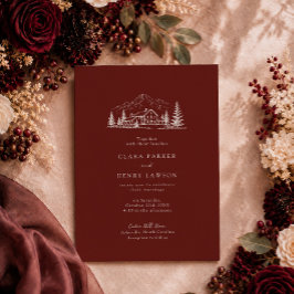 Convite de Casamento Burgundy Pine Lodge