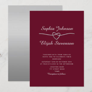Convite de Casamento Burgundy Prata Elegante