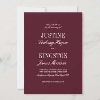 Convite de Casamento Burgundy Red Classic Script